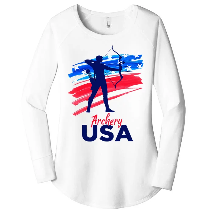 Archery Sport Archer Support Team Flag Usa American Women's Perfect Tri Tunic Long Sleeve Shirt