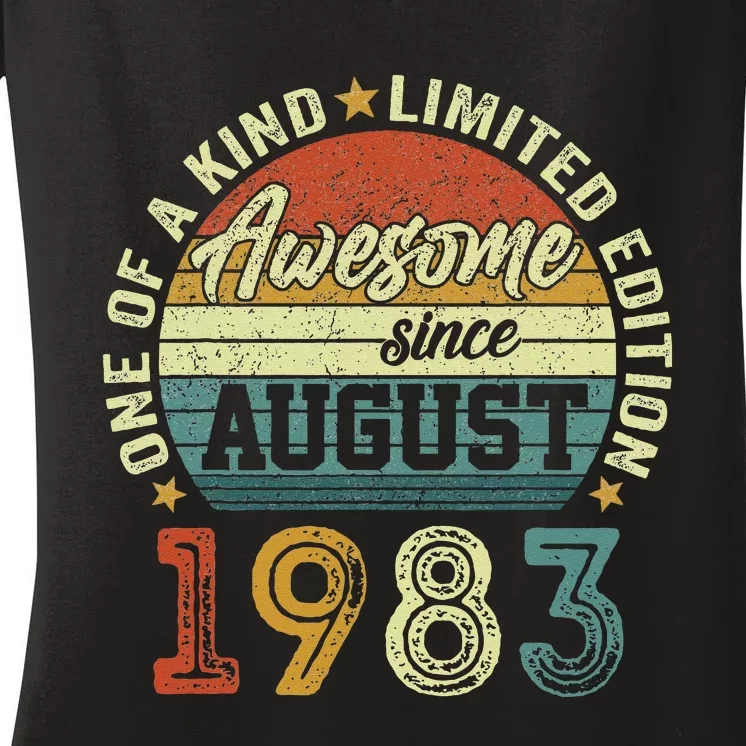 Awesome Since August 1983 40 Year Old 40th Birthday Gifts Women's V-Neck T-Shirt