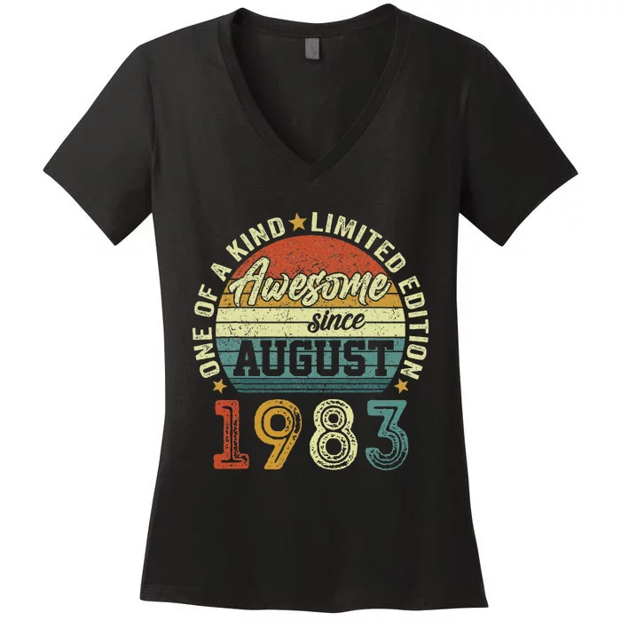 Awesome Since August 1983 40 Year Old 40th Birthday Gifts Women's V-Neck T-Shirt