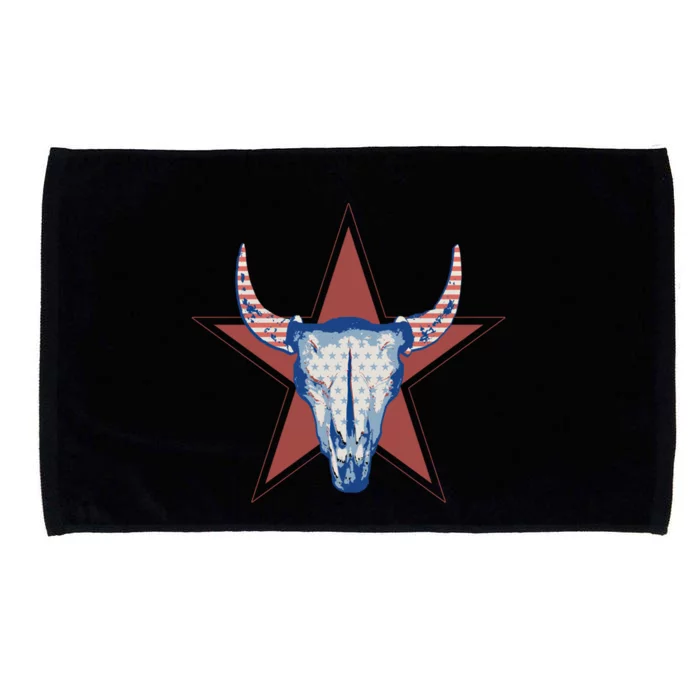 Americana Stars And Stripes Cow Skull Gift Microfiber Hand Towel