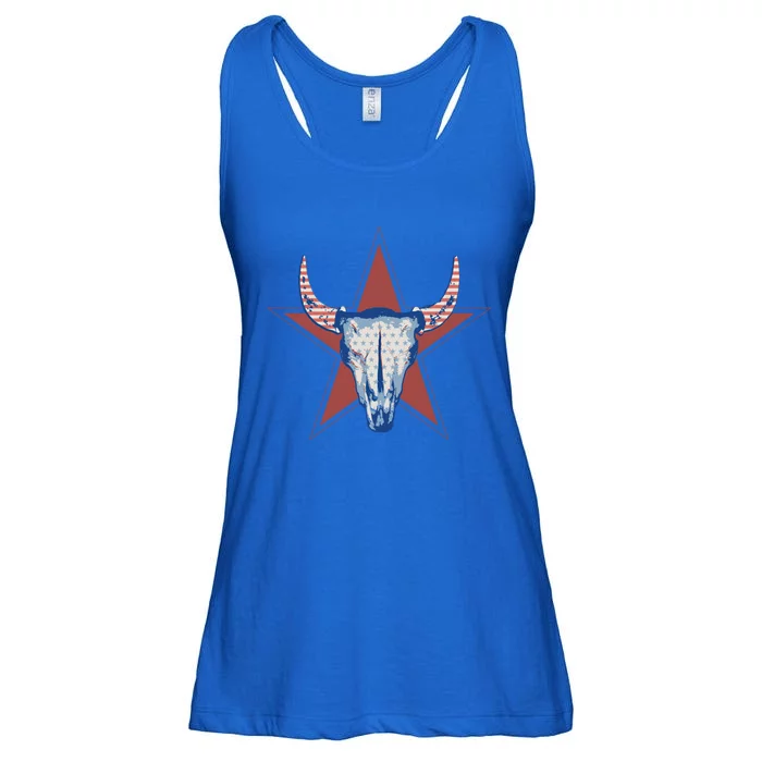 Americana Stars And Stripes Cow Skull Gift Ladies Essential Flowy Tank