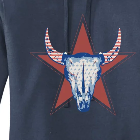 Americana Stars And Stripes Cow Skull Gift Women's Pullover Hoodie