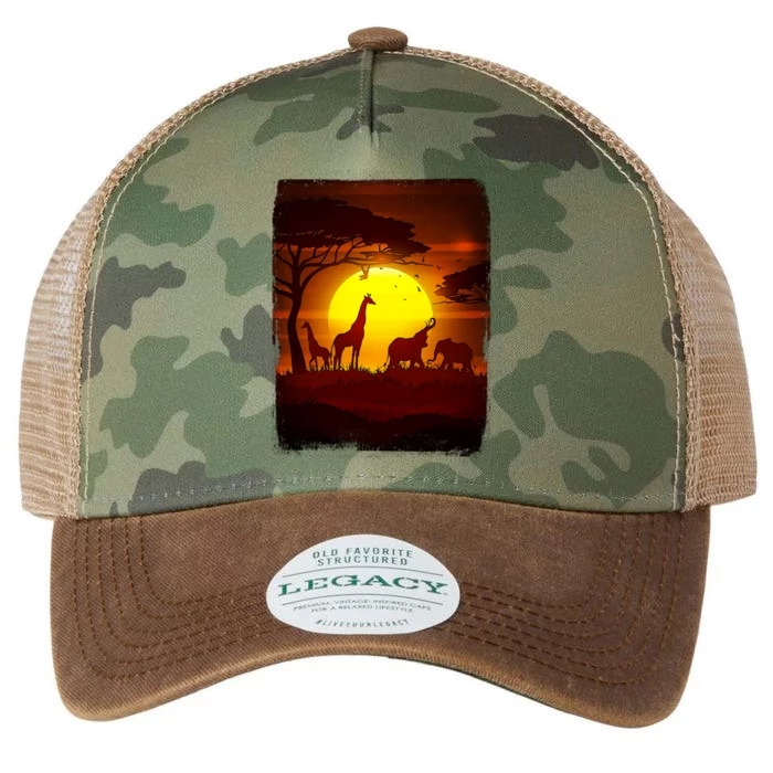 African Safari Animals Sunset Scene Legacy Tie Dye Trucker Hat