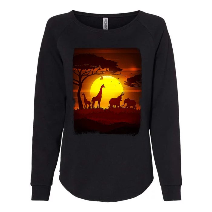 African Safari Animals Sunset Scene Womens California Wash Sweatshirt