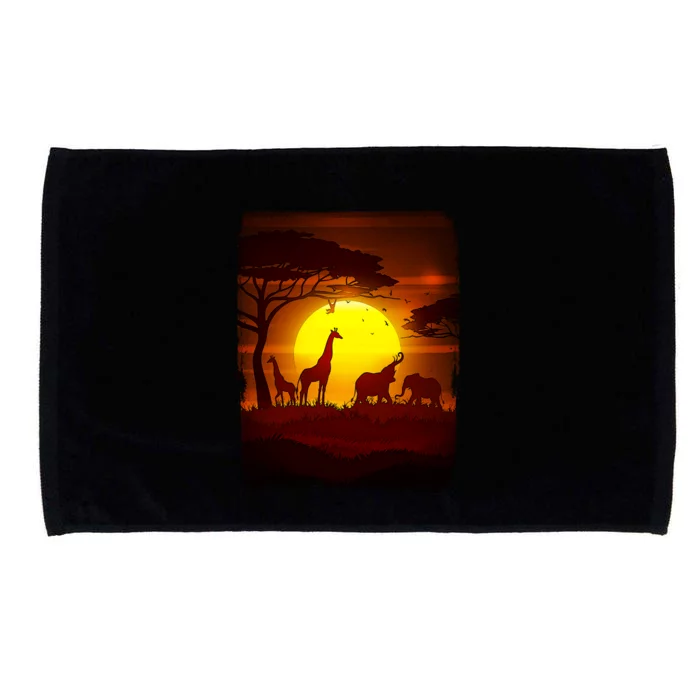 African Safari Animals Sunset Scene Microfiber Hand Towel