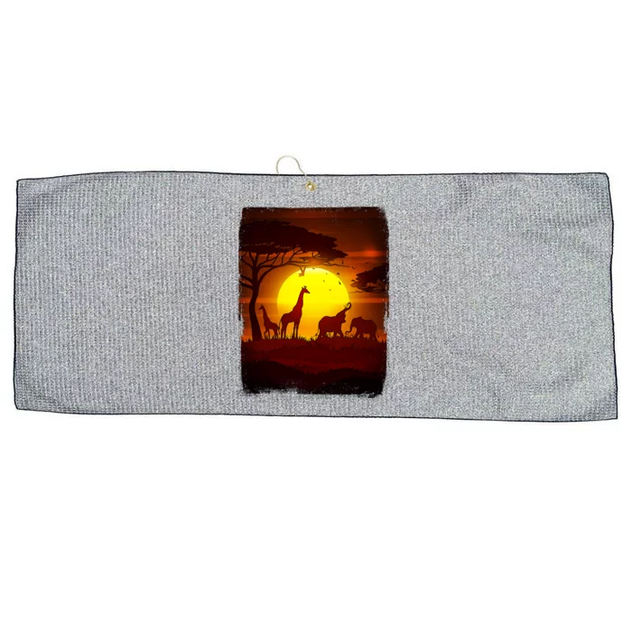 African Safari Animals Sunset Scene Large Microfiber Waffle Golf Towel