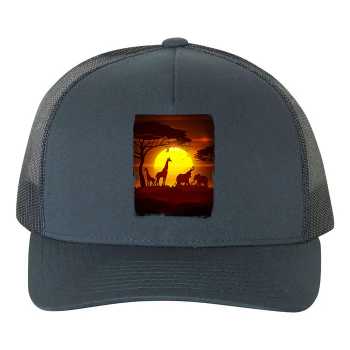 African Safari Animals Sunset Scene Yupoong Adult 5-Panel Trucker Hat