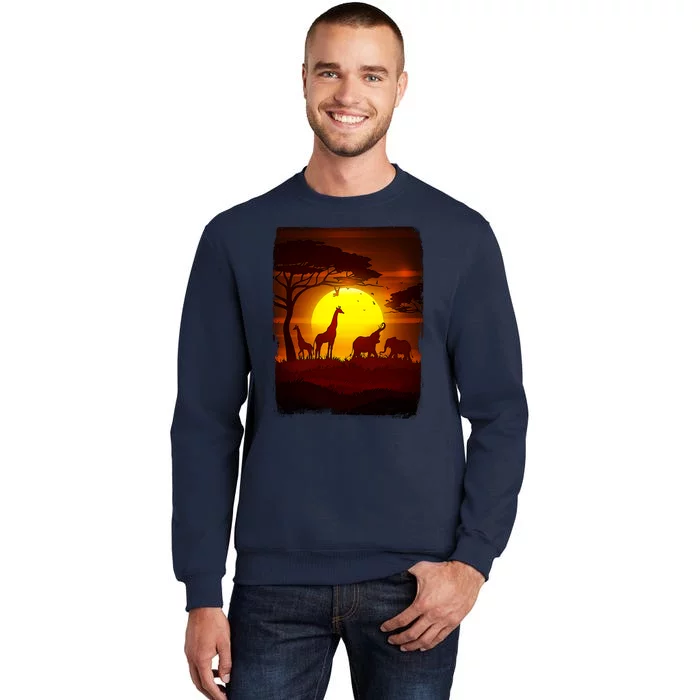 African Safari Animals Sunset Scene Tall Sweatshirt