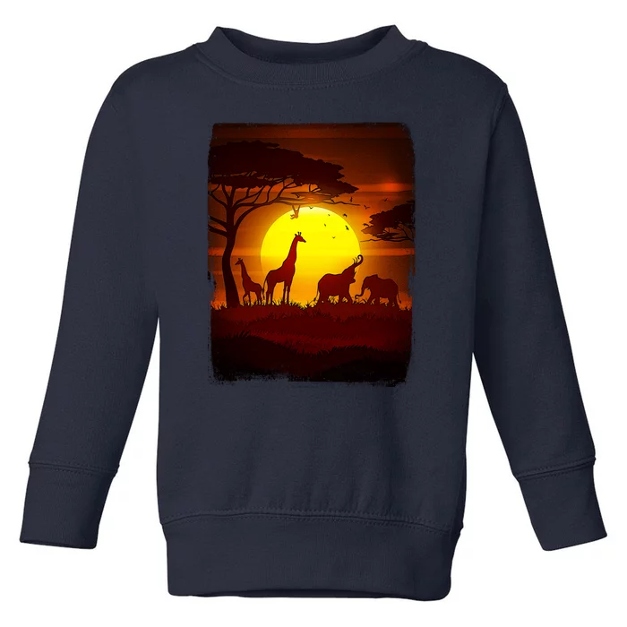 African Safari Animals Sunset Scene Toddler Sweatshirt