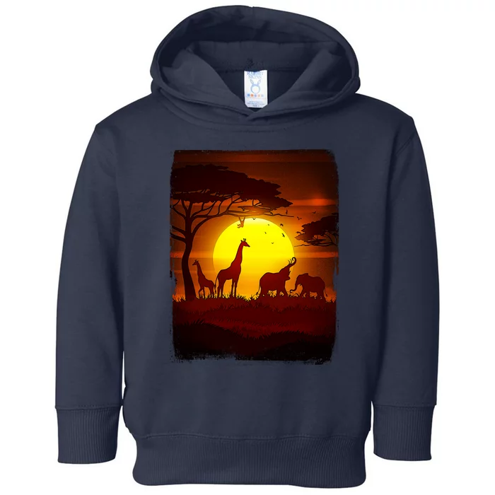 African Safari Animals Sunset Scene Toddler Hoodie