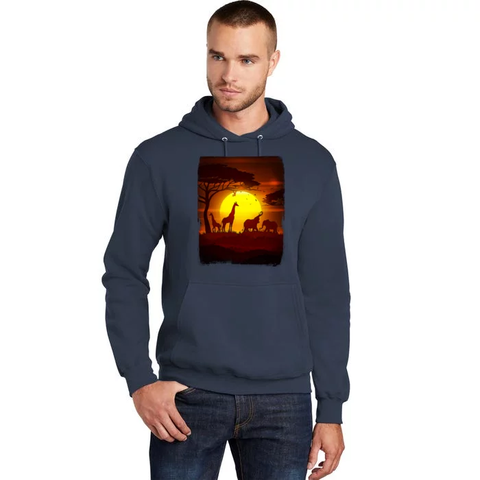 African Safari Animals Sunset Scene Tall Hoodie