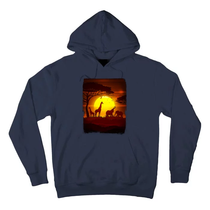 African Safari Animals Sunset Scene Tall Hoodie