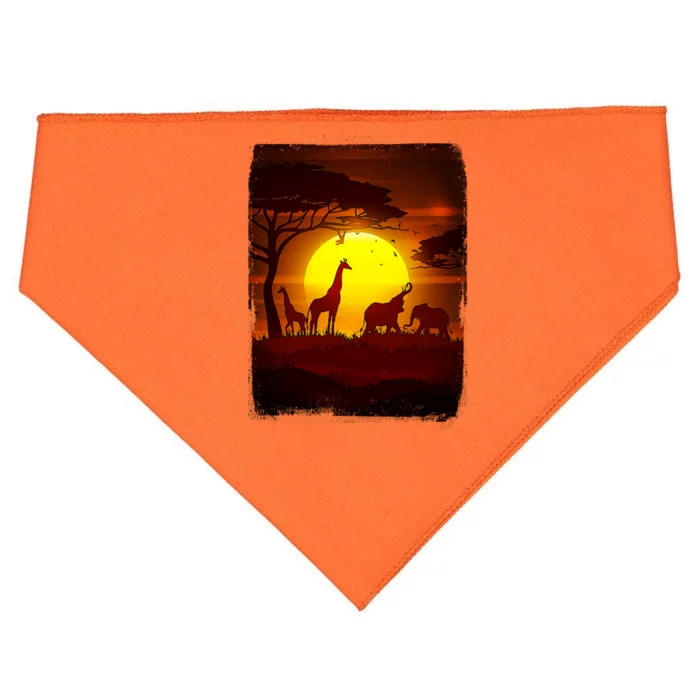 African Safari Animals Sunset Scene USA-Made Doggie Bandana