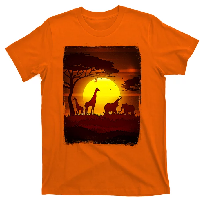 African Safari Animals Sunset Scene T-Shirt