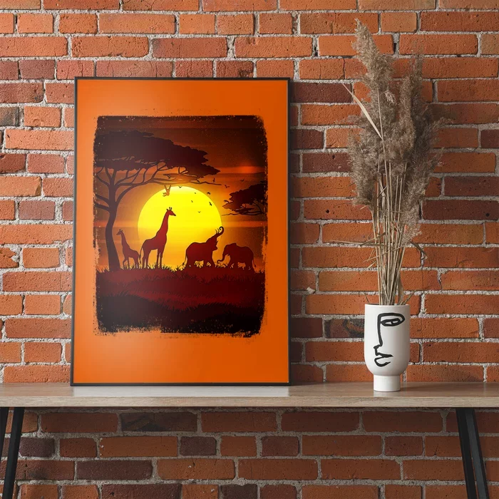 African Safari Animals Sunset Scene Poster