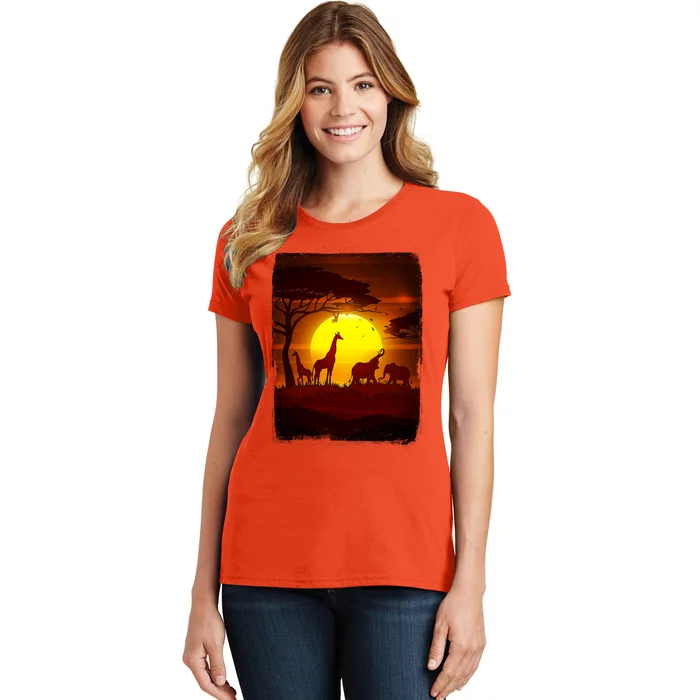 African Safari Animals Sunset Scene Women's T-Shirt