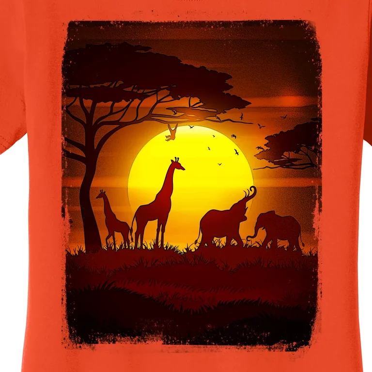 African Safari Animals Sunset Scene Women's T-Shirt