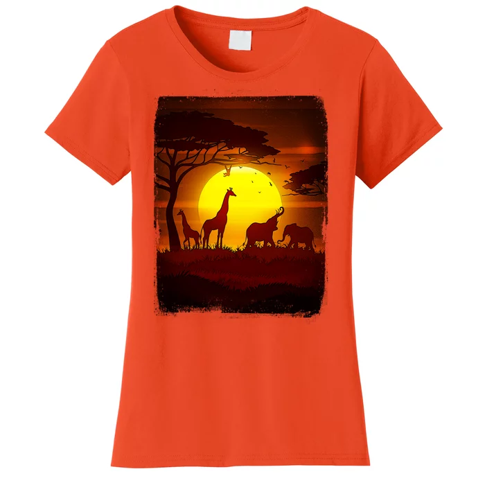 African Safari Animals Sunset Scene Women's T-Shirt