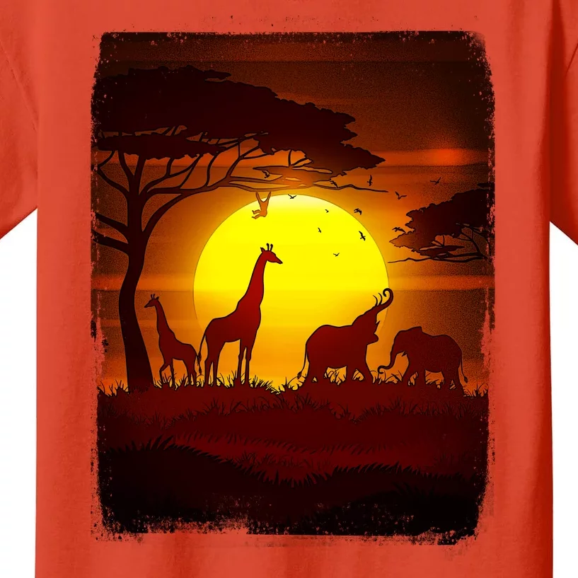 African Safari Animals Sunset Scene Kids T-Shirt