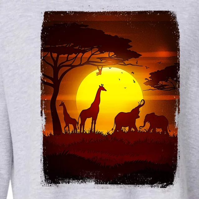 African Safari Animals Sunset Scene Cropped Pullover Crew