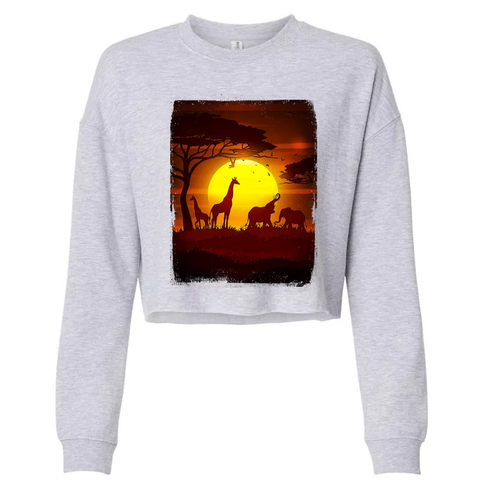 African Safari Animals Sunset Scene Cropped Pullover Crew