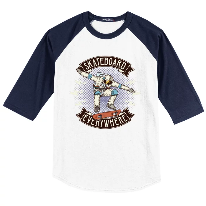 Astronaut Skateboarding Baseball Sleeve Shirt