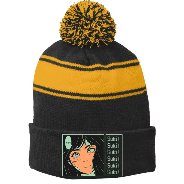 Anime Suki Stripe Pom Pom Beanie