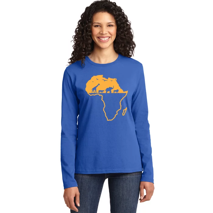 African Safari African Continent Map Wild Animals Lover Gift Cute Gift Ladies Long Sleeve Shirt