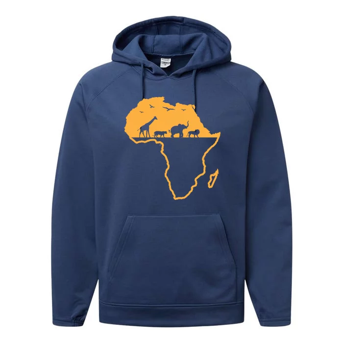 African Safari African Continent Map Wild Animals Lover Gift Cute Gift Performance Fleece Hoodie