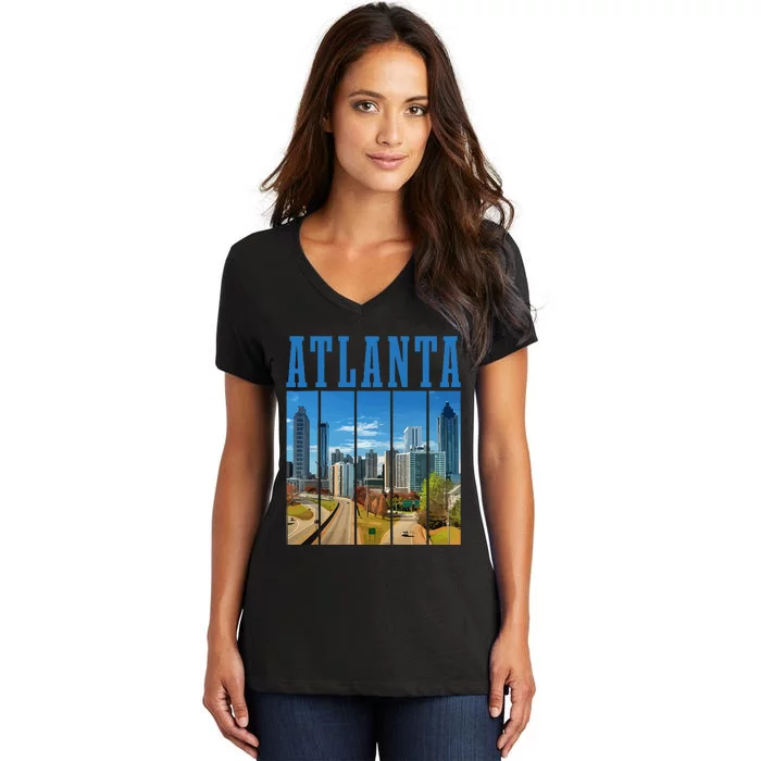 Atlanta Skyline ATL Georgia Vintage Pride Women's V-Neck T-Shirt