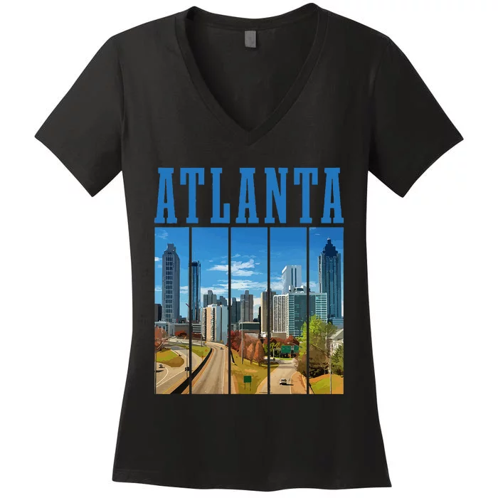 Atlanta Skyline ATL Georgia Vintage Pride Women's V-Neck T-Shirt