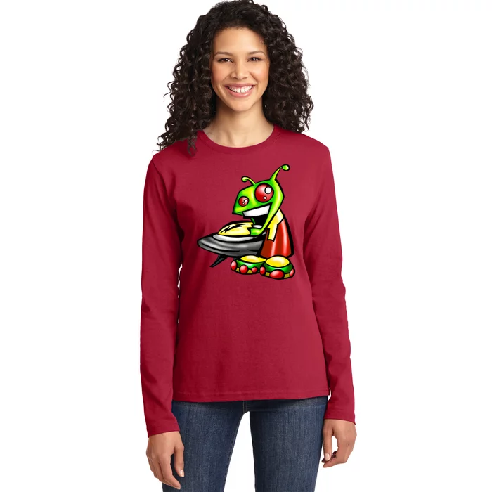 Alien & Saucer Ladies Long Sleeve Shirt