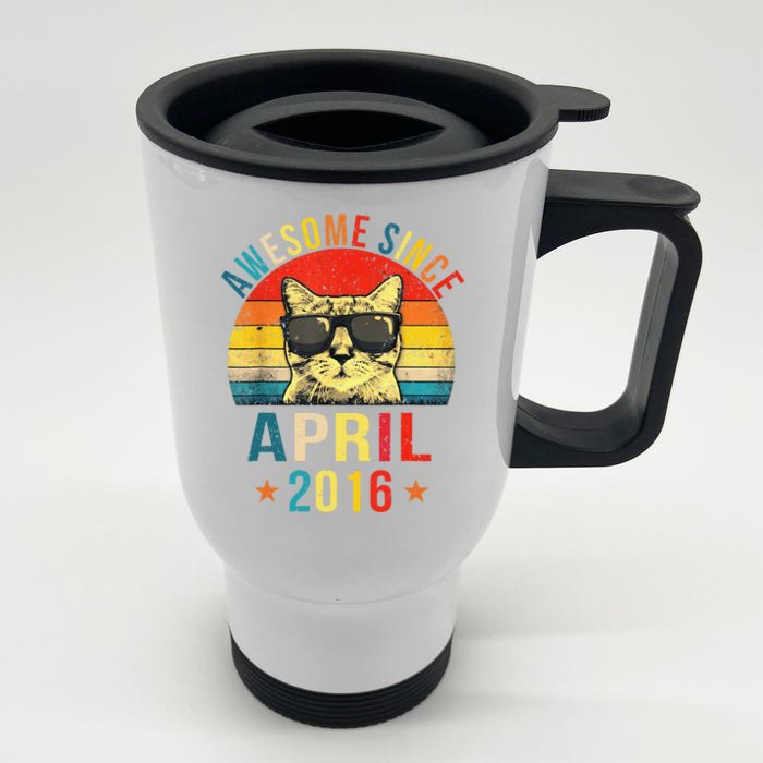 Awesome Since April 2016 5th Birthday Gift Cat Lover Front & Back Stainless Steel Travel Mug