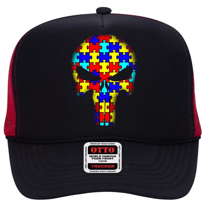 Autism Skull High Crown Mesh Trucker Hat