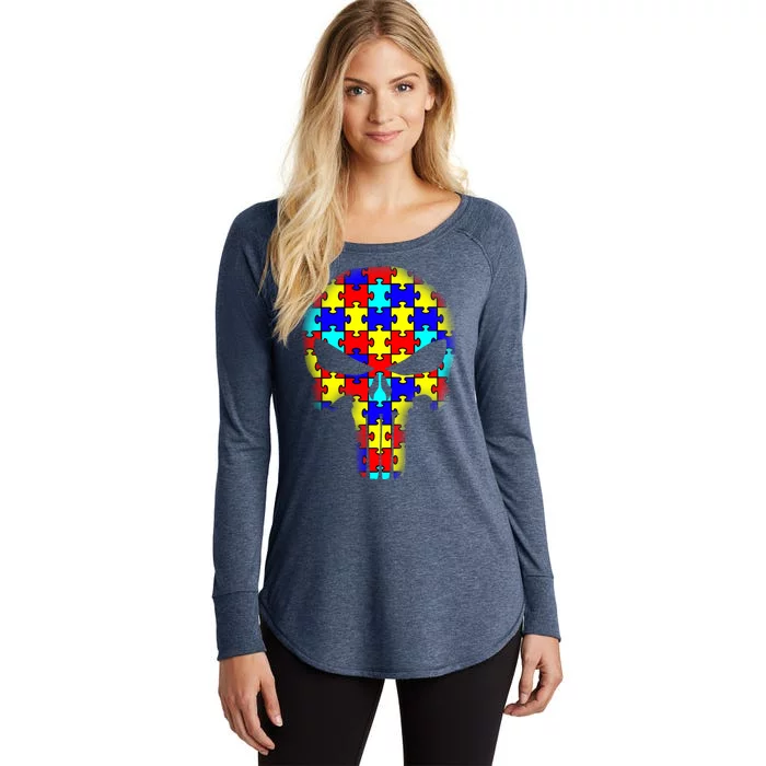 Autism Skull Women's Perfect Tri Tunic Long Sleeve Shirt