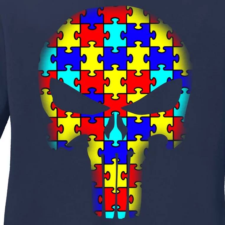 Autism Skull Ladies Long Sleeve Shirt