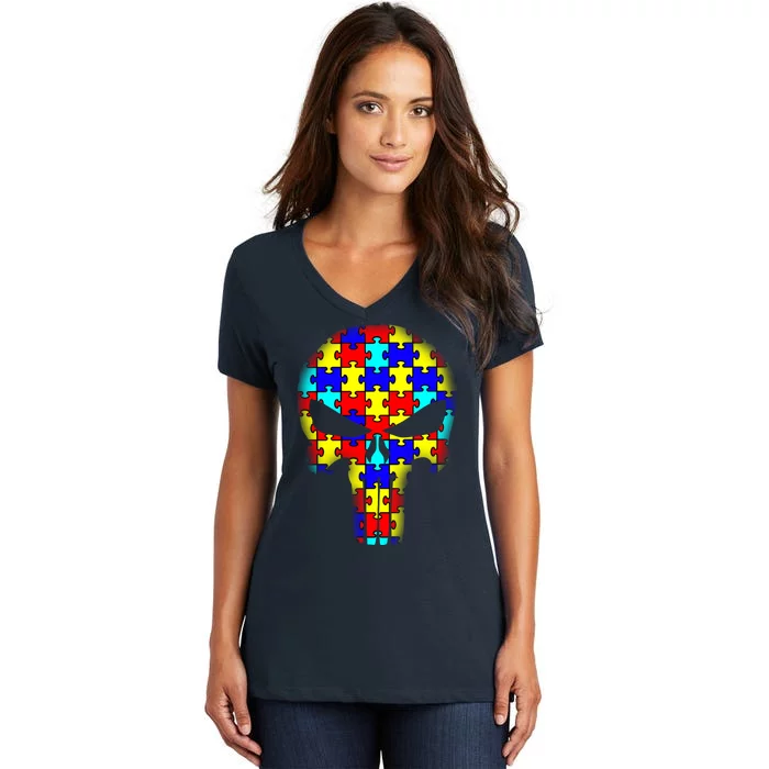 Autism Skull Women's V-Neck T-Shirt