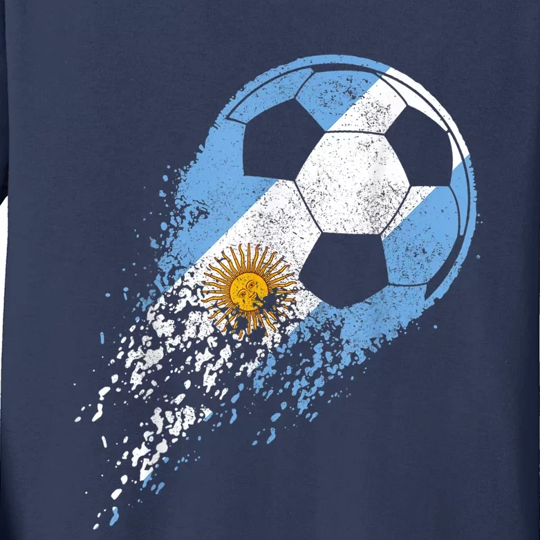 Argentina Soccer Argentinian Flag Pride Soccer Player Kids Long Sleeve Shirt