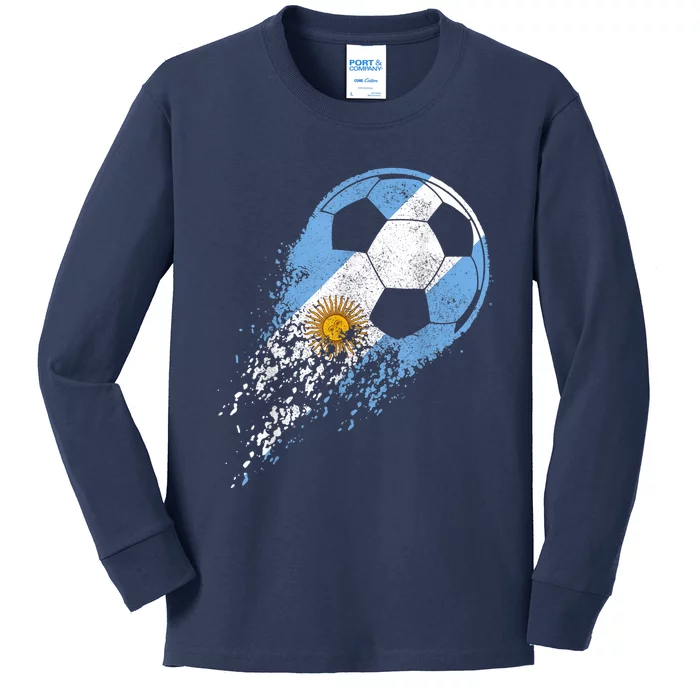 Argentina Soccer Argentinian Flag Pride Soccer Player Kids Long Sleeve Shirt