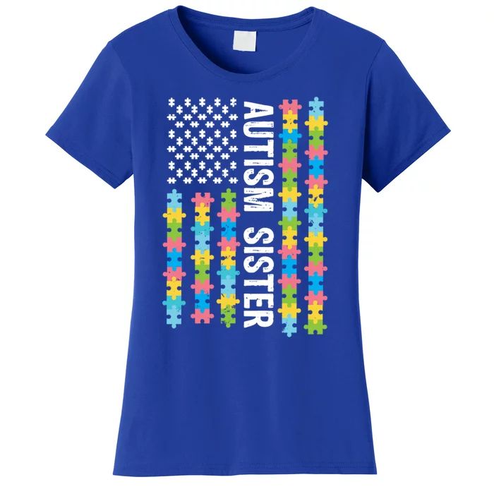 Autism Sister Awareness I'm A Proud Sister Vintage Us Flag Cool Gift Women's T-Shirt