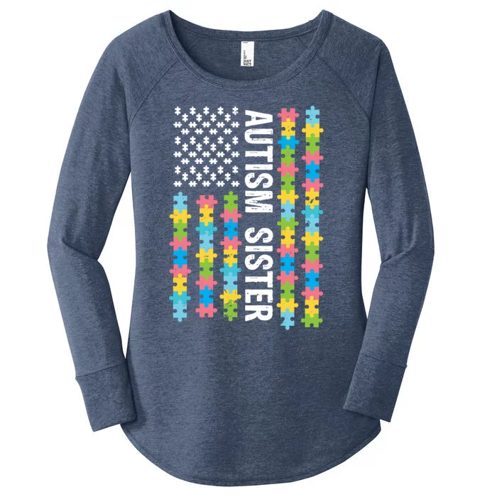 Autism Sister Awareness I'm A Proud Sister Vintage Us Flag Cool Gift Women's Perfect Tri Tunic Long Sleeve Shirt