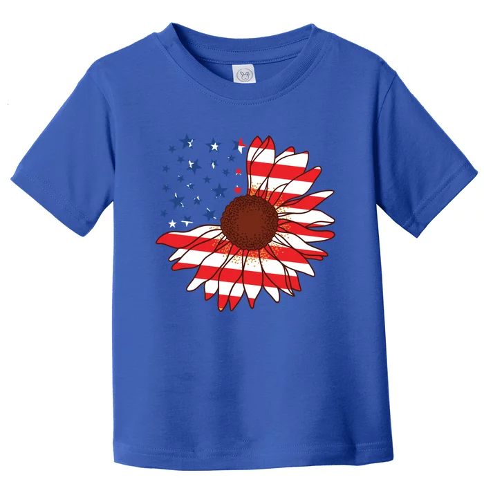 American Sunflower America Flag Stars And Stripes Flower Gift Toddler T-Shirt