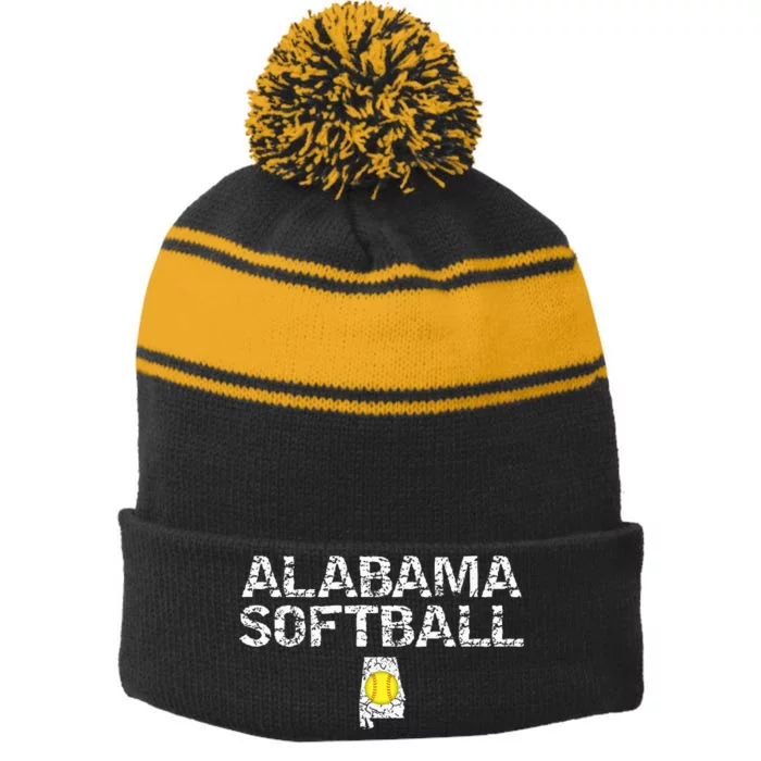 Alabama Softball Stripe Pom Pom Beanie