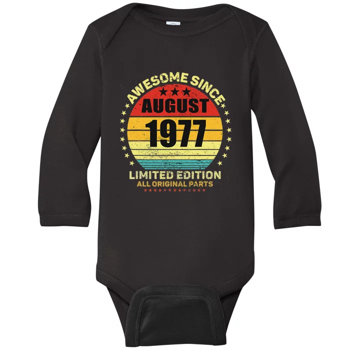 Awesome Since August 1977 46th Birthday Retro Sunset Baby Long Sleeve Bodysuit