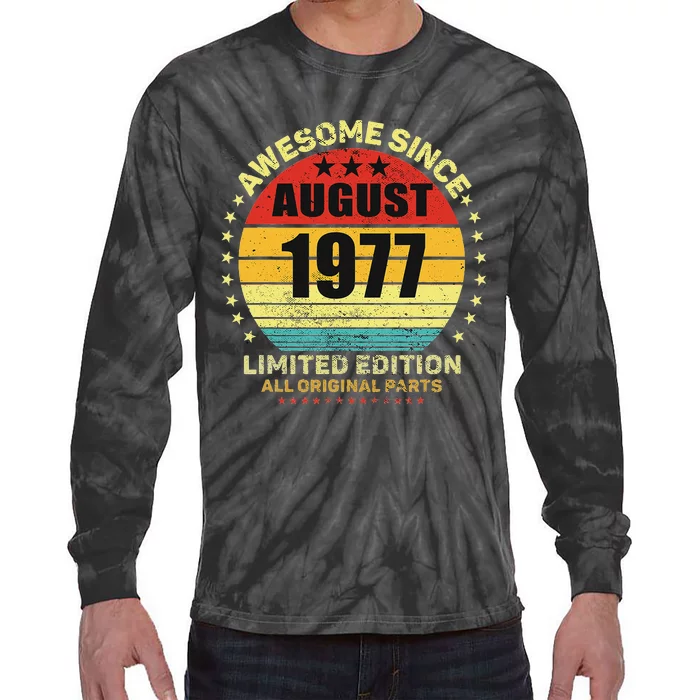 Awesome Since August 1977 46th Birthday Retro Sunset Tie-Dye Long Sleeve Shirt