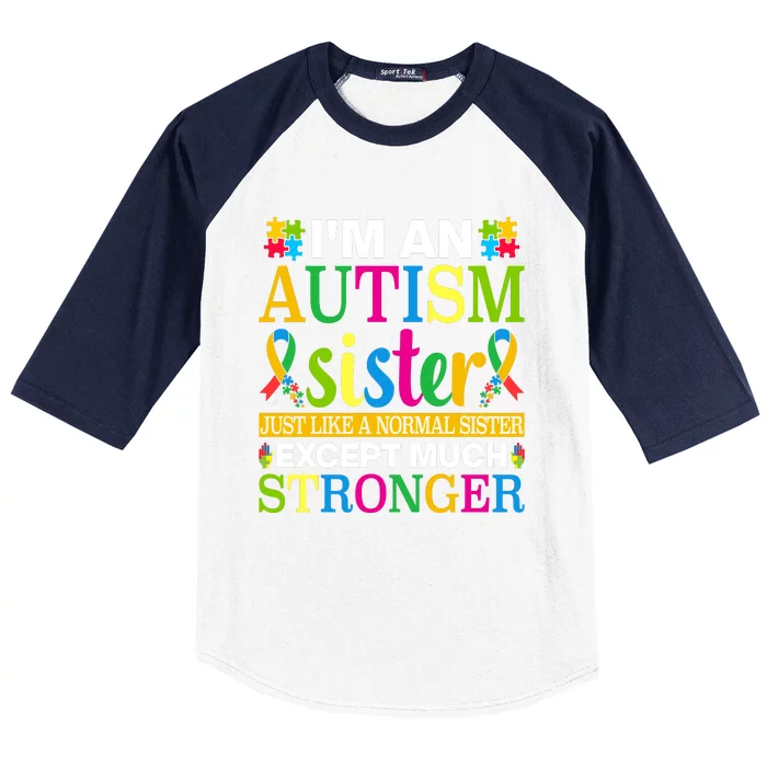 Autism Sister Autism Awareness Autism Ribbon Puzzle Pieces Colorful Typography Baseball Sleeve Shirt