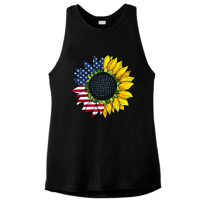 American Sunflower American Flag 4th Of July Ladies Tri-Blend Wicking Tank