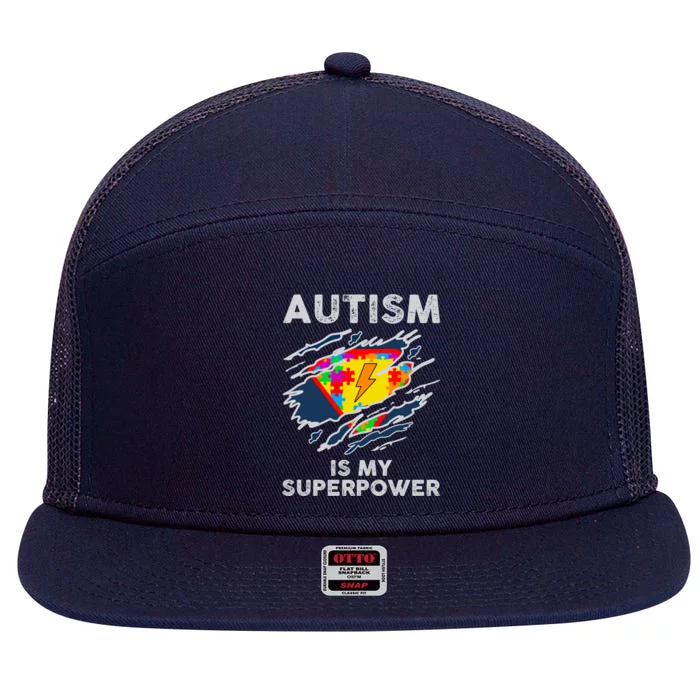 Autism Superpower Autism Awareness Day Gift 7 Panel Mesh Trucker Snapback Hat