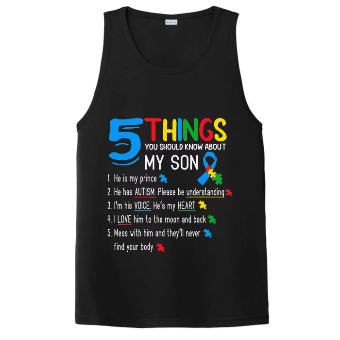 Autistic Son Autism Awareness Support For Mom Dad Parents Performance Tank