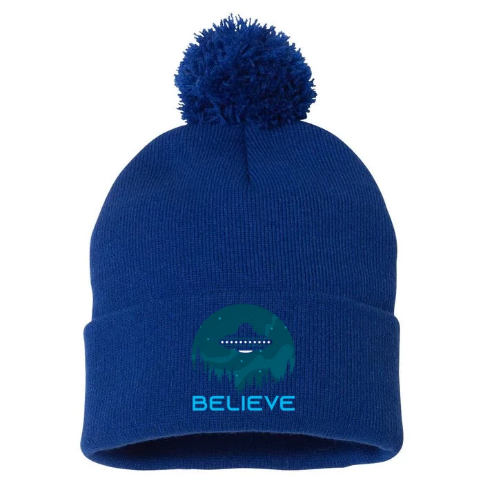 Alien Spaceship Believe Ufo Day Great Gift Pom Pom 12in Knit Beanie